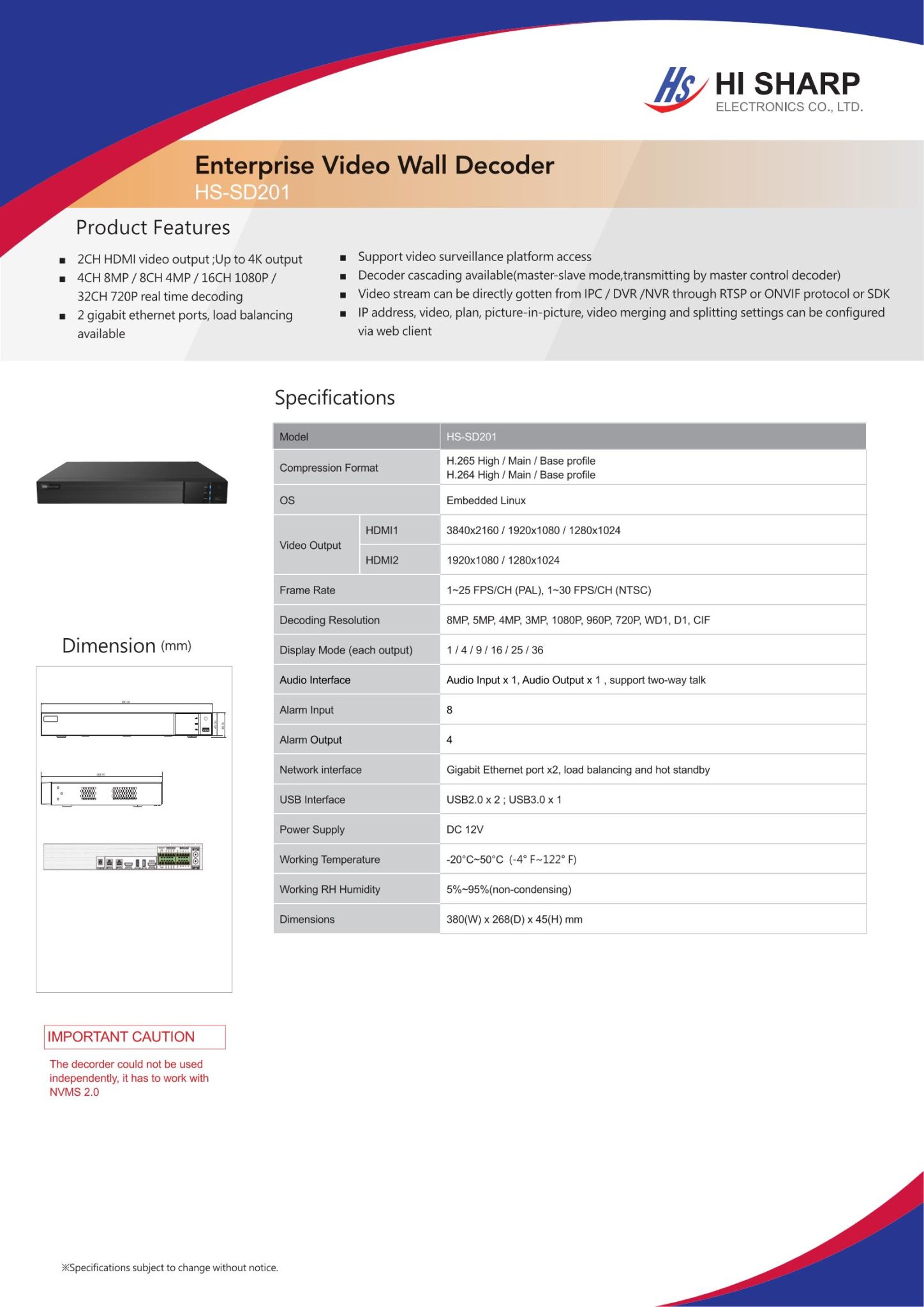 HSSD201 2ch Video Decoder Home Automation (FE) PTE LTD